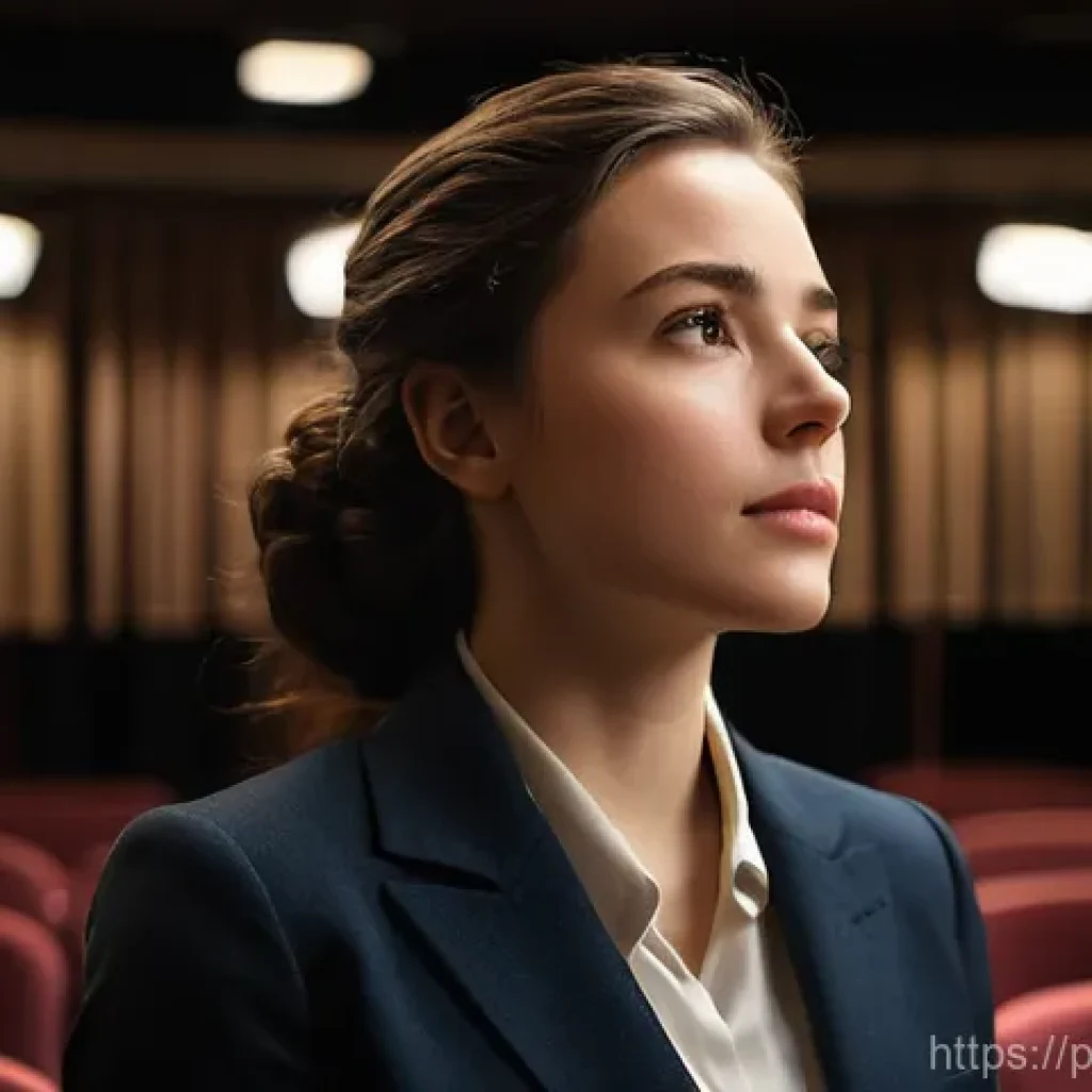즉흥 스피치의 긴장감 관리 전략 - **Prompt 1: Quiet Preparation and Focus**
    "A young professional woman, in her late 20s, dressed ...