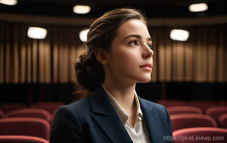 즉흥 스피치의 긴장감 관리 전략 - **Prompt 1: Quiet Preparation and Focus**
    "A young professional woman, in her late 20s, dressed ...