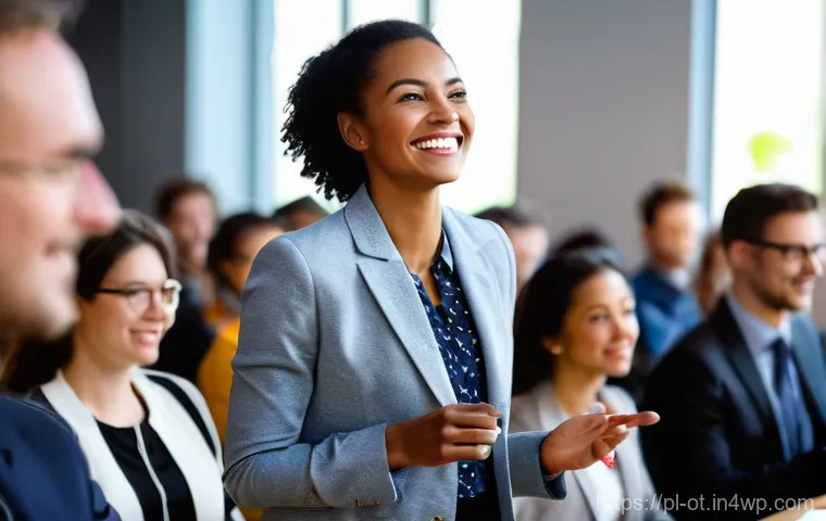 즉흥 스피치의 긴장감 관리 전략 - **Prompt 2: Confident Presentation and Positive Engagement**
    "A charismatic male speaker, in his...