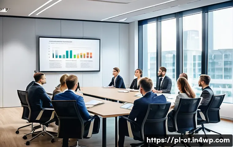 즉흥 스피치에서의 목표 청중 설정 - A diverse group of Polish business professionals in a modern conference room, dressed in formal busi...